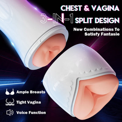 Allure 3 IN 1 Split Design 5 Sucking 7 Vibrating Vocable Automatic Masturbator Pocket Pussy