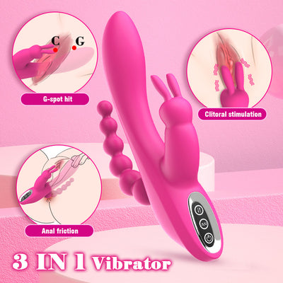 Female sex toys electric vibrator three hole anal toys 12 speeds Triple G-spot Rabbit Anal Vibrator