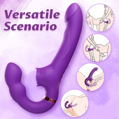 Loria for Couples 10 Tapping & Vibrating G-spot Clit Stimulator Strapless Double-ended Remote Control Dildo