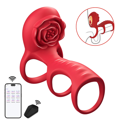 Triple-Cockring 7 Vibrating Penis Thickening Delaying Ejaculation Rose Sucking Tongue Licking Vibrator for Women Clitoris Stimulator Oral Nipple Vacuum Clit Sucker Female Sex Toys for Adults