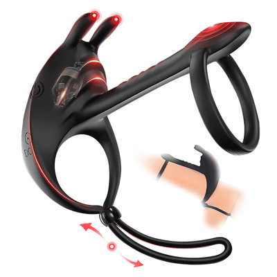 Adjustable Vibrating Dual Penis Ring Couples Shared Erection Rabbit Vibration ของเล่นทางเพศสำหรับผู้ชายและผู้หญิง ช่วยชะลอการหลั่งและเพิ่มความสุข