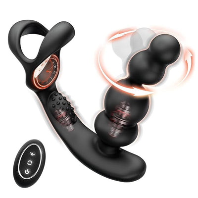 Bliss - Anal Beads 360° Rotating Head Prostate Massager with Upgraded Cock Ring ของเล่นเซ็กส์ ปลั๊กไฟฟ้า ของเล่นทางทวารหนัก