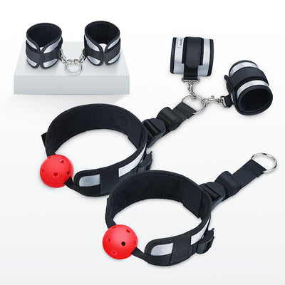 BDSM Handcuffs with Mouth Ball Gag Fetish Erotic Toys Bed Restraint Bondage Kit Handcuffs กุญแจมือ BDSM Fetish พร้อมปากปิดปาก ของเล่นเร้าอารมณ์แบบแปลกๆ ชุดรัดบนเตียง กุญแจมือ
