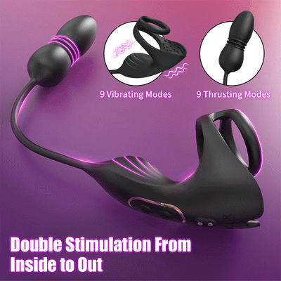 เครื่องนวดต่อมลูกหมาก Egbert 9 แบบสั่นและกระตุ้นด้วยแหวนรัดคู่Egbert 9 Thrusting & Vibrating Prostate Massager with Dual Cocking Rings Testicular Stimulator