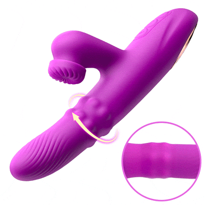 Elara - 3 In 1 Thrusting Rotating Rolling Beads G-spot Vibrator Triple Stimulation Realistic Rabbit Silicone Vibrator with 10 Powerful Vibration Stimulation, Clitoral Massager, Rechargeable - Adult Toy for Couples
