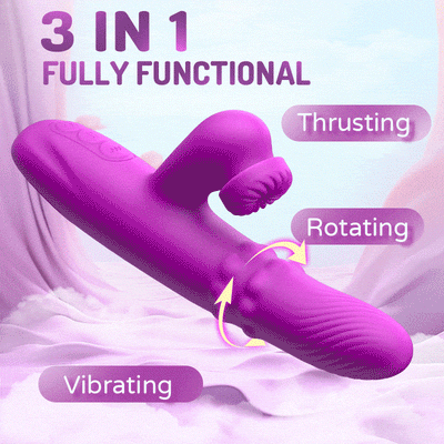 Elara - 3 In 1 Thrusting Rotating Rolling Beads G-spot Vibrator Triple Stimulation Realistic Rabbit Silicone Vibrator with 10 Powerful Vibration Stimulation, Clitoral Massager, Rechargeable - Adult Toy for Couples
