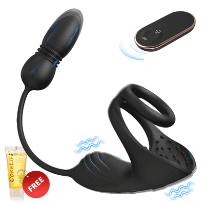 เครื่องนวดต่อมลูกหมาก Egbert 9 แบบสั่นและกระตุ้นด้วยแหวนรัดคู่Egbert 9 Thrusting & Vibrating Prostate Massager with Dual Cocking Rings Testicular Stimulator