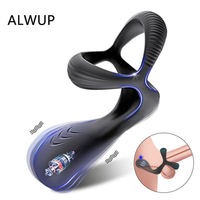 3 In 1 Vibrating Cock Ring Male Vibrator Penis Ring Delay Ejaculation Cockring Perineum Stimulator Sex Toys for Men Adult Goods