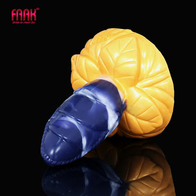 FAAK Large Base Butt Plug Blue and Gold Bud Shape Ribbed Anal Sex Toys with Suction Cup Adult Erotic Products Couple Flirting